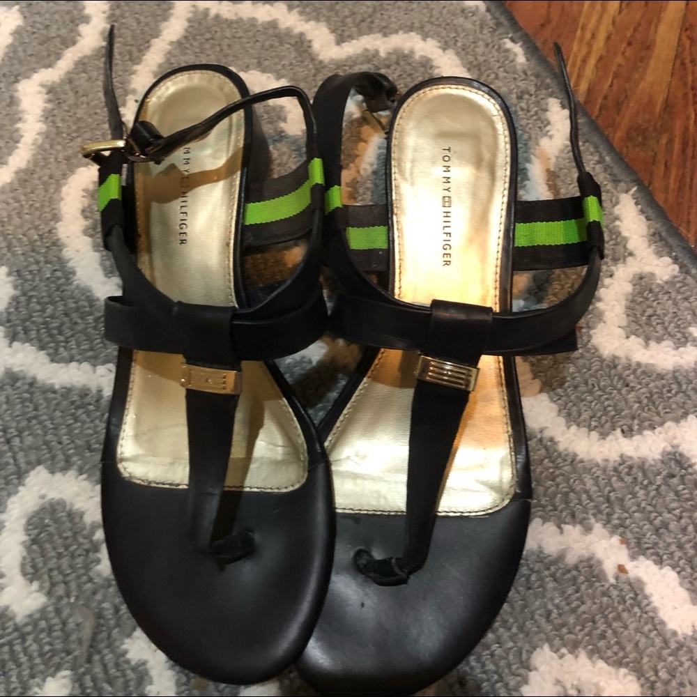 Tommy Hilfiger Black and Green Sandals